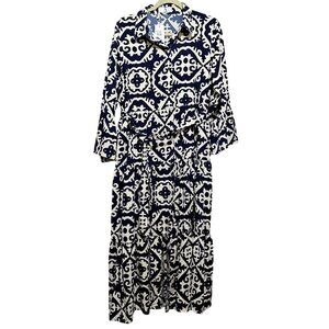 Navy & White Long-Sleeve Dress By‎ A: L/XL